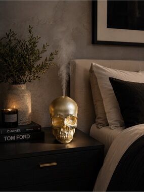 MAHLI Metallic Gold Colored Skull Diffuser Scent Aromatherapy Decor Bedroom Home